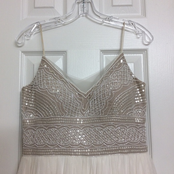 Adrianna Papell Dresses & Skirts - Adrianna Papell Beaded Beige Long Dress Size 6